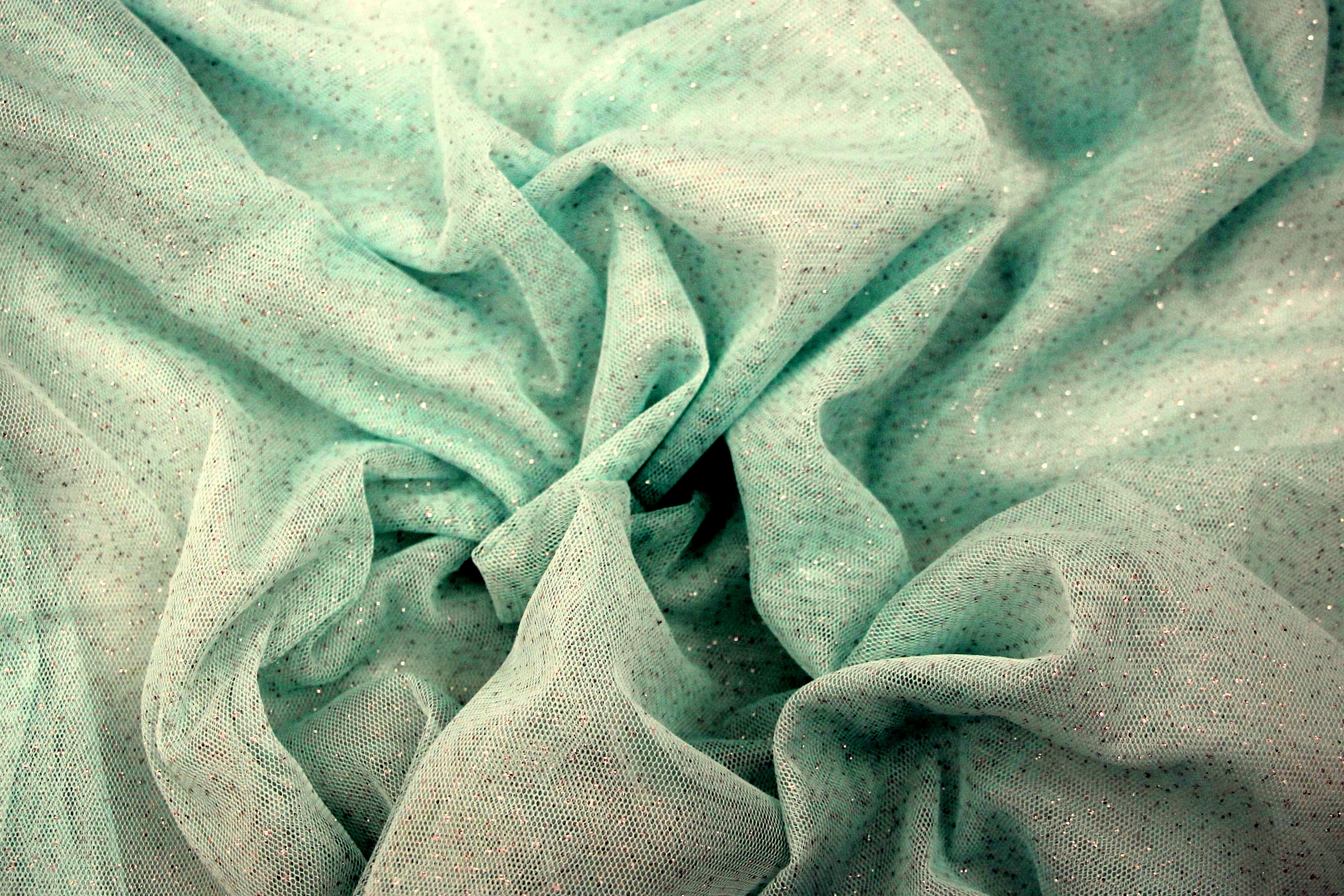 Silver Sparkle on Light Aqua Soft Netting - Backstreet Bargains