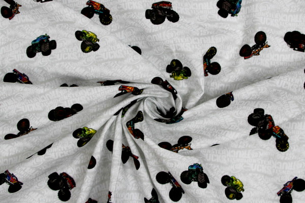 Hot Wheels Monster Trucks on Grey Premium Printed Cotton