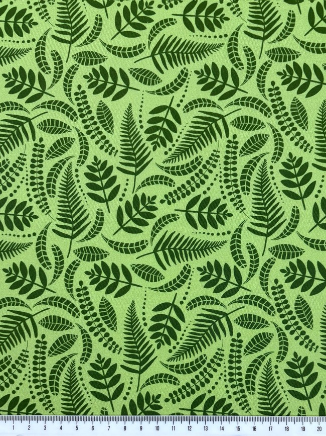 Fern & Palm Fronds on Green Premium Cotton
