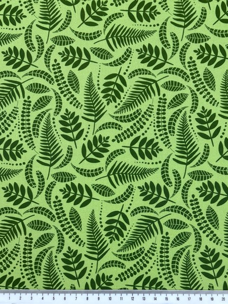 Fern & Palm Fronds on Green Premium Cotton