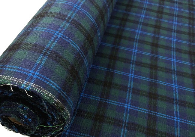 Green, Navy & Turquoise Tartan Check Wool Blend