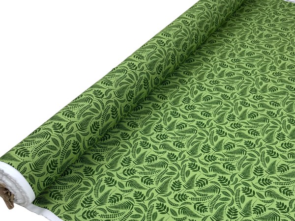 Fern & Palm Fronds on Green Premium Cotton