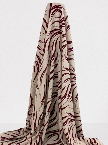 Maroon Brushstrokes on Ivory Linen Blend
