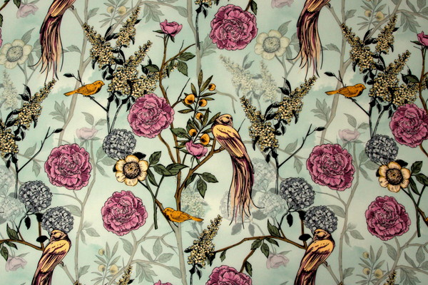 Bird of Paradise & Floral on Vintage Mint Green Digital Printed Rayon