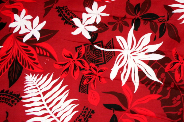 Flowers & Palms on Red Island Style Polycotton