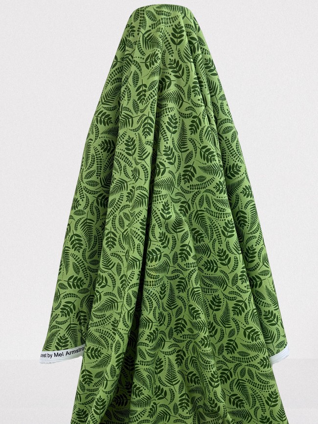 Fern & Palm Fronds on Green Premium Cotton