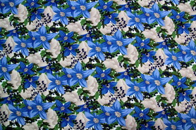 * REMNANT - Blues & Silver Star Flower Printed Rayon