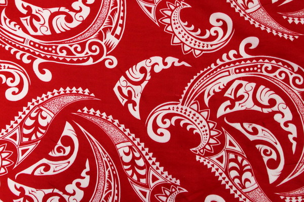 White Design on Red Island Style Polycotton