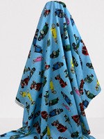 Hot Rods on Blue Printed Cotton