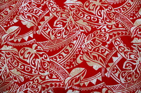 Red & Beige on White Pasifika Leaf Design Cotton