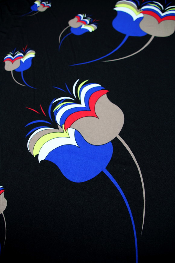 Bold Tulips on Black Stretch Knit 