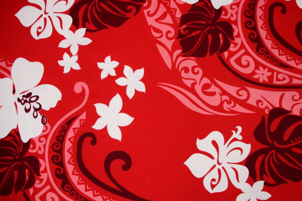 White Maroon & Pink on Red Island Style Polycotton