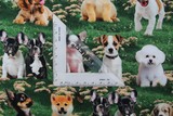 Furry Fun Puppies in The Garden Premium Printed Cotton