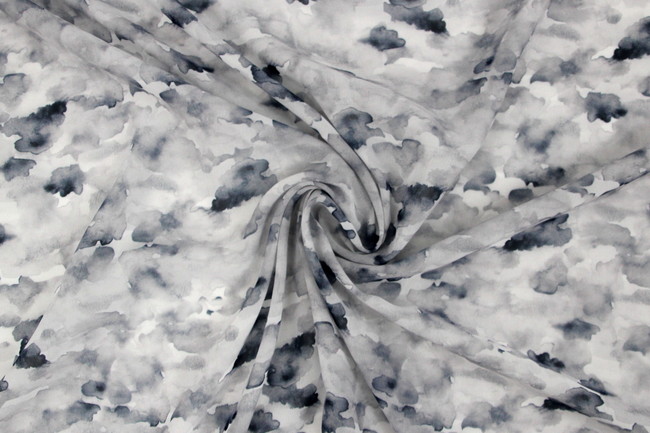 Grey Tones Watercolour Printed Chiffon