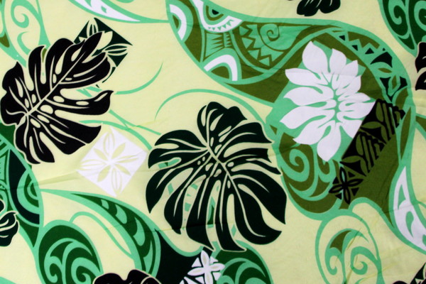 Palms & Island Design on Green Tones Island Style Polycotton