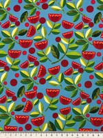 Pohutukawa on Blue Printed Cotton