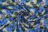  Blues & Silver Star Flower Printed Rayon