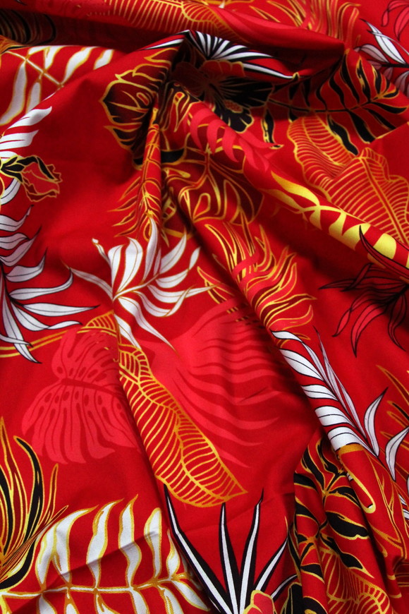  Red & Gold Tones Island Flora Printed Cotton