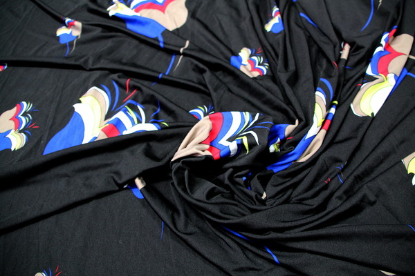 Bold Tulips on Black Stretch Knit 