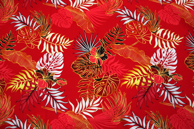  Red & Gold Tones Island Flora Printed Cotton