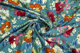 Pretty Geraniums on Dusky Blue Rayon