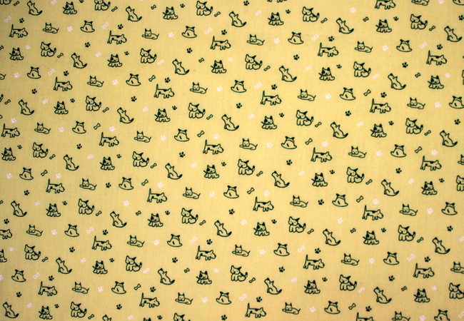 Green Dogs on Lemon Printed Cotton