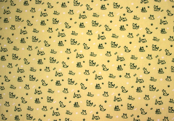 Green Dogs on Lemon Printed Cotton