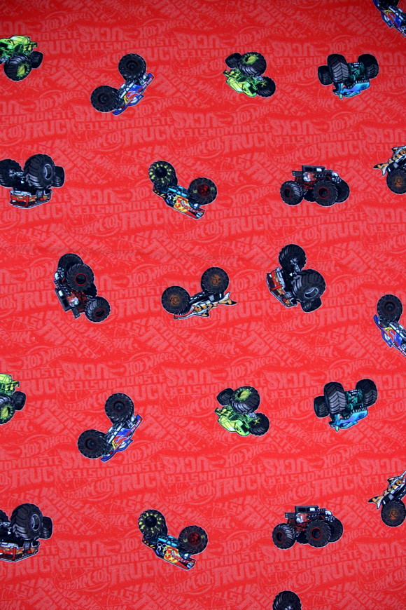 Hot Wheels Monster Trucks on Red Premium Printed Cotton