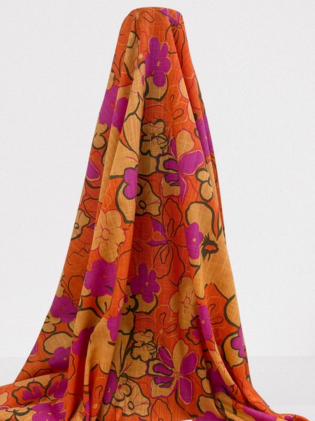 Orange & Pink Floral Linen Blend