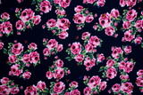 Pink Roses & Butterflys on Dark Navy Printed Rayon