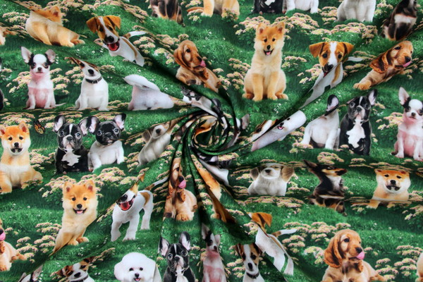 Furry Fun Puppies in The Garden Premium Printed Cotton