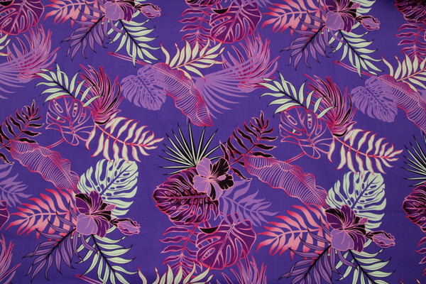 Purple Toned Island Flora Printed Cotton