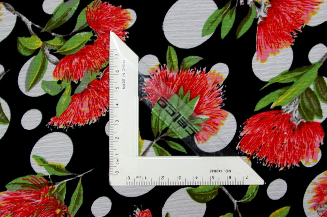 Spot the Pohutukawa On Black Crinkled Georgette