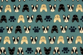French Bulldogs on Blue Green Japanese Premium Printed Cotton
