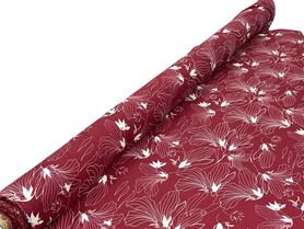 Ivory Flowers on Maroon Stretch Linen Blend