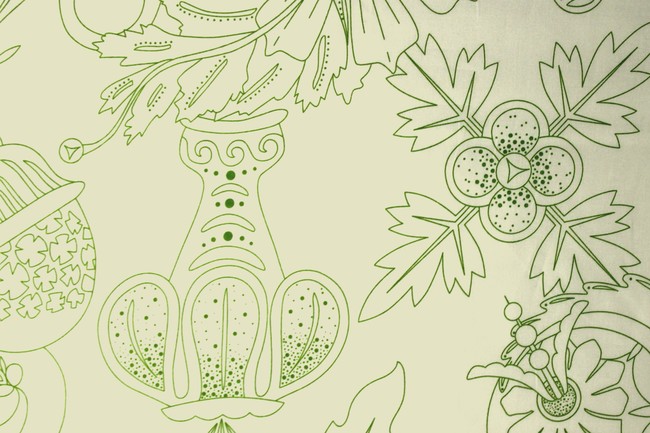 Sketched Lime Green Flowers on Ivory Printed Cotton