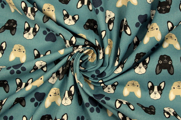 French Bulldogs on Blue Green Japanese Premium Printed Cotton