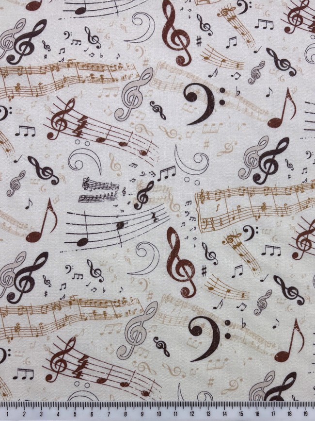 Music in Natural Tones Printed Cotton