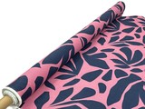 Navy Abstract on Dark Guava Pink Stretch Linen Blend