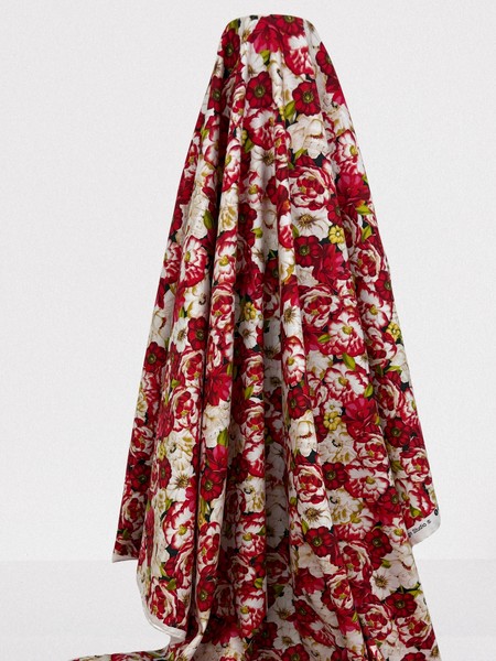 Red & White Floral Printed Cotton