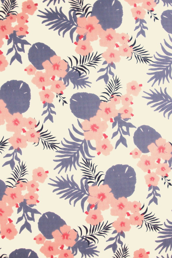 Pastel Tropical Floral Printed Cotton Voile
