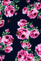 Pink Roses & Butterflys on Dark Navy Printed Rayon