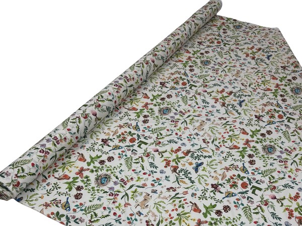 Hedgerow Birds & Butterflies on White Printed Cotton