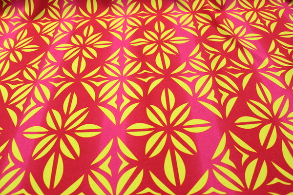 Island Styles Printed Polyester - Raspberry & Yellow