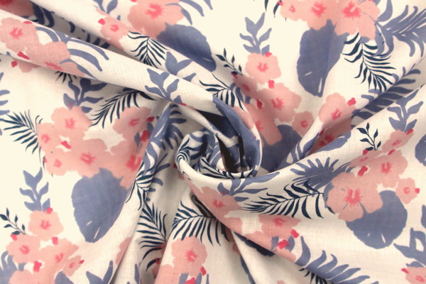 Pastel Tropical Floral Printed Cotton Voile