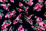 Pink Roses & Butterflys on Dark Navy Printed Rayon