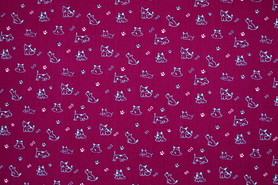 * REDUCED * Aqua Dogs on Magenta Printed Cotton