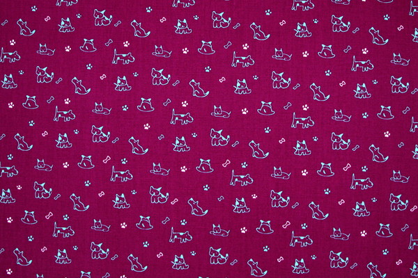 Aqua Dogs on Magenta Printed Cotton