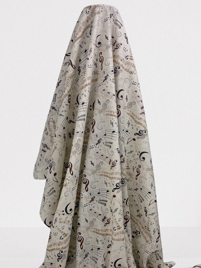 Music in Natural Tones Printed Cotton