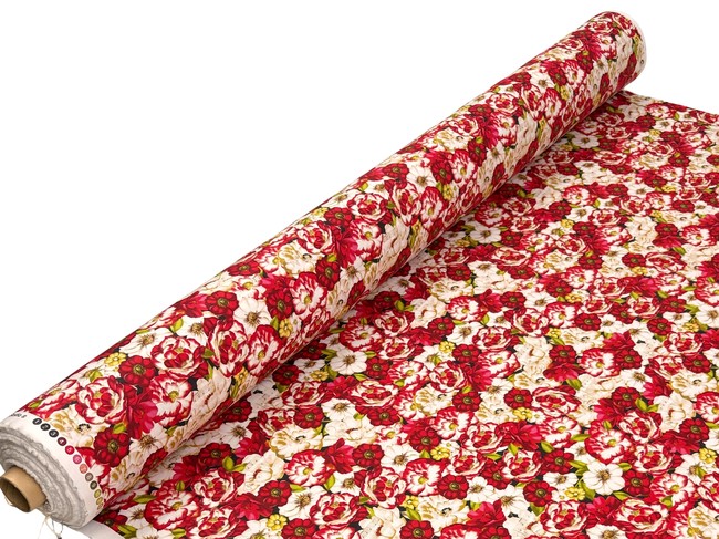 Red & White Floral Printed Cotton